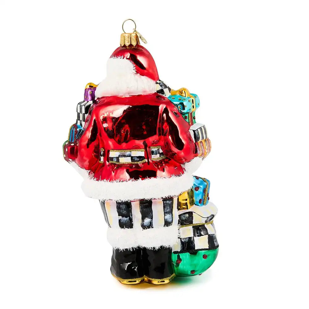 Santa with Gifts Glass Ornament