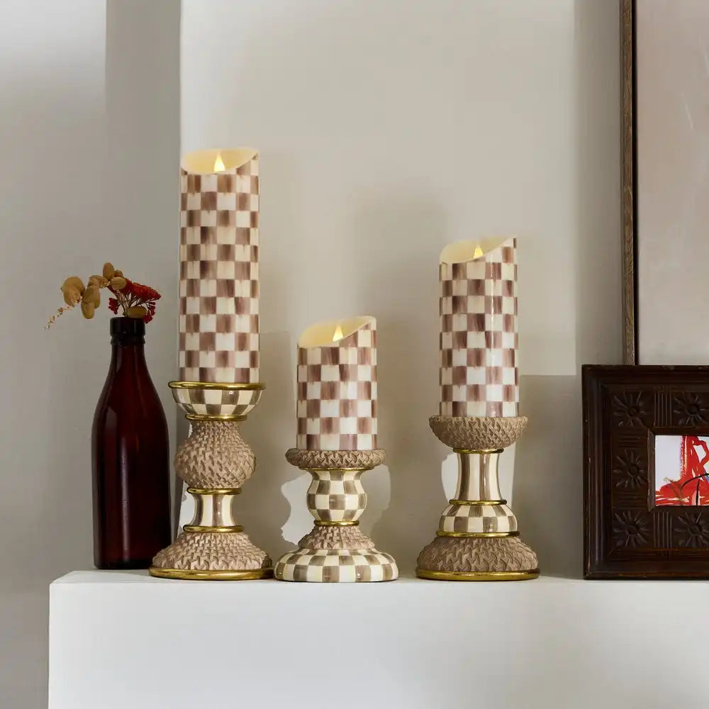 Mocha Pillar Candle Holders, Set of 3
