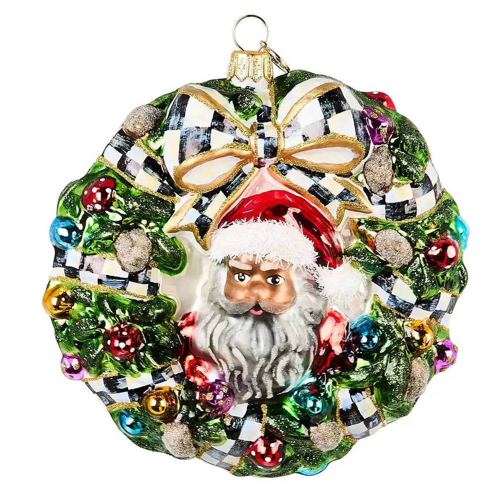 2025 Black Santa Wreath Glass Ornament