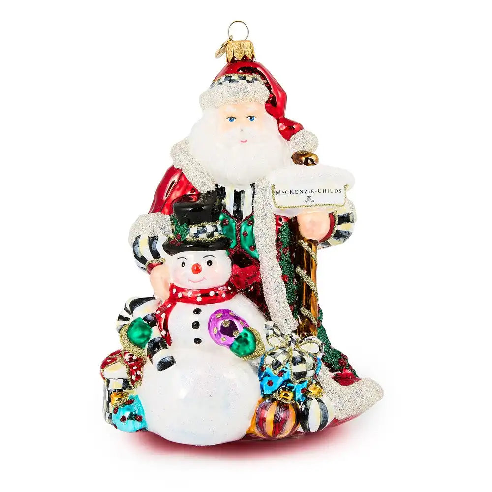 Santa & Snowman Glass Ornament
