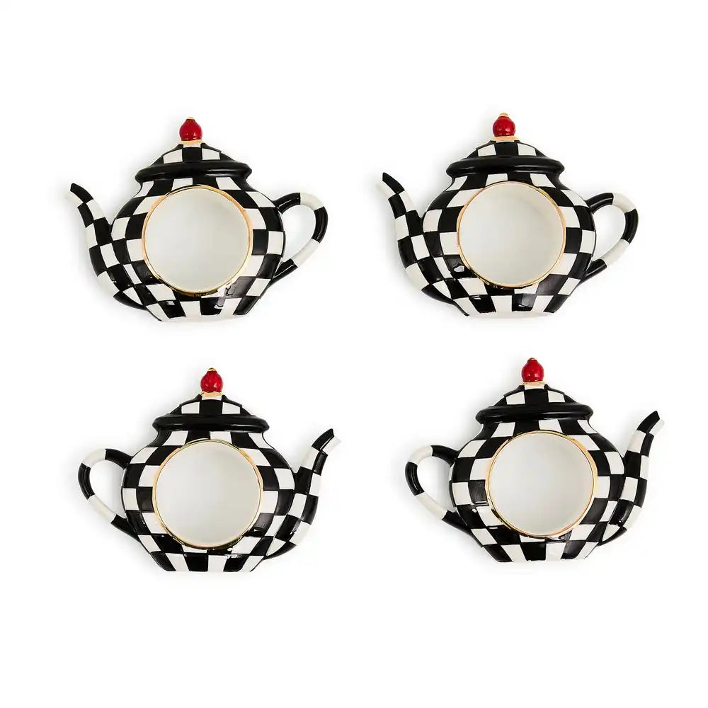 Courtly Check Teapot Napkin Rings, Set of 4