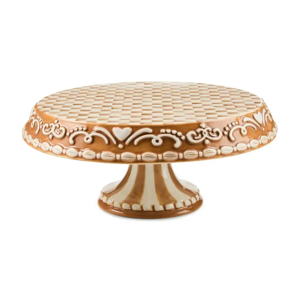 Mocha Check Gingerbread Large Pedestal Platter